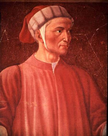 Dante Alighieri (1265-1321) detail of his bust, from the Villa Carducci series of famous men and wom de Andrea del Castagno