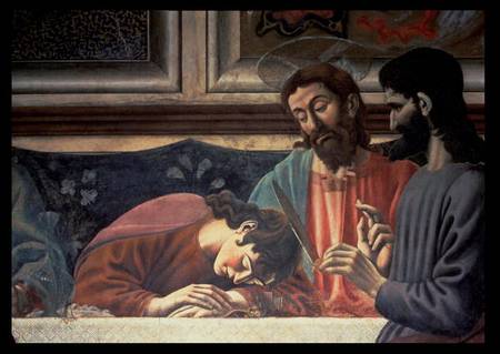 The Last Supper, detail of Judas, Christ and St. John de Andrea del Castagno