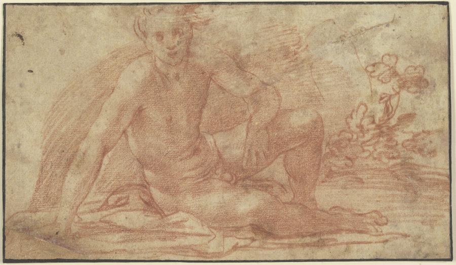 Sitzender Jünglingsakt mit aufgestützter rechter Hand de Andrea del Sarto