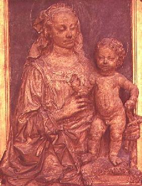 Madonna and Child wooden bas-relief by Andrea del Verrocchio (1435-88)
