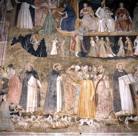 St. Dominic Sending Forth the Hounds of the Lord, with St. Peter Martyr and St. Thomas Aquinas de Andrea  di Bonaiuto