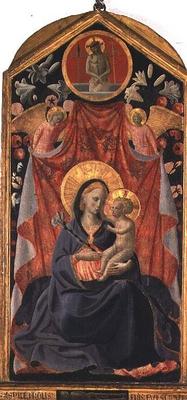 Madonna and Child with Two Angels and Christ risen from the Tomb (tempera on panel) de Andrea  di Giusto Manzini