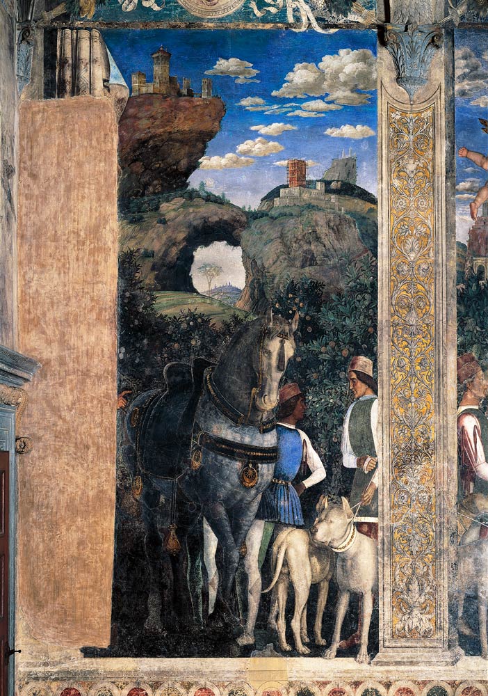 Horse and groom with hunting dogs, from the Camera degli Sposi or Camera Picta de Andrea Mantegna