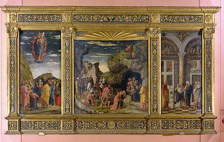 Altarpiece showing the Ascension, the Adoration of the Magi and the Circumcision de Andrea Mantegna