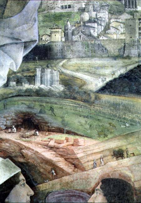 Arrival of Cardinal Francesco Gonzaga; detail of the background showing an idealised view of Rome, f de Andrea Mantegna