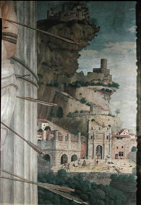 St. Sebastian, detail of the landscape de Andrea Mantegna