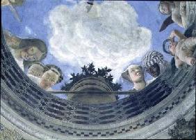Trompe l'oeil oculus in the centre of the vaulted ceiling of the Camera degli Sposi or the Camera Pi