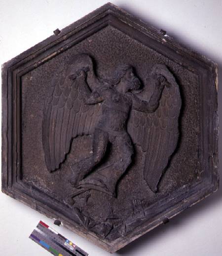 The Art of Flight, Daedalus, hexagonal decorative relief tile from a series depicting the practition de Andrea Pisano