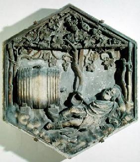 The Drunkenness of Noah, hexagonal decorative relief tile from a series illustrating episodes from G