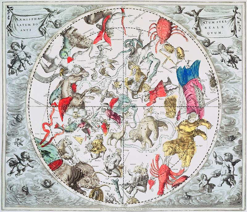 Celestial Planisphere Showing the Signs of the Zodiac, from ''The Celestial Atlas, or The Harmony of de Andreas Cellarius