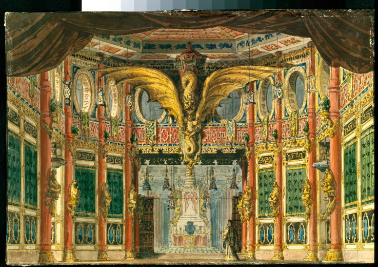Stage design for the opera "The Bronze Horse" by D. Auber de Andreas Leonhard Roller