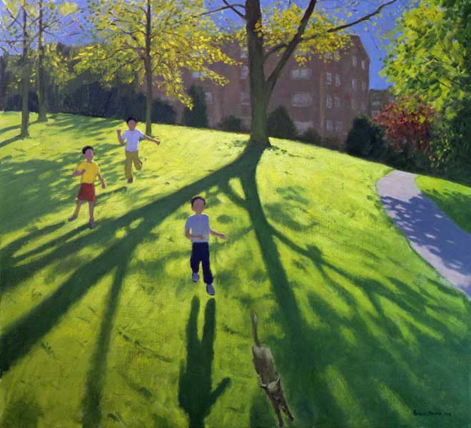 Children Running in the Park, Derby, 2002 (oil on canvas)  de Andrew  Macara