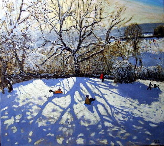 Large tree and tobogganers, Youlgreave, Derbyshire de Andrew  Macara