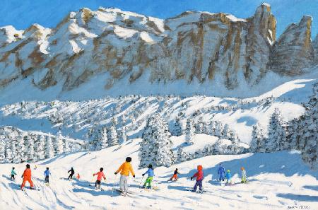 Colourful skiers,Val Gardena,Italy