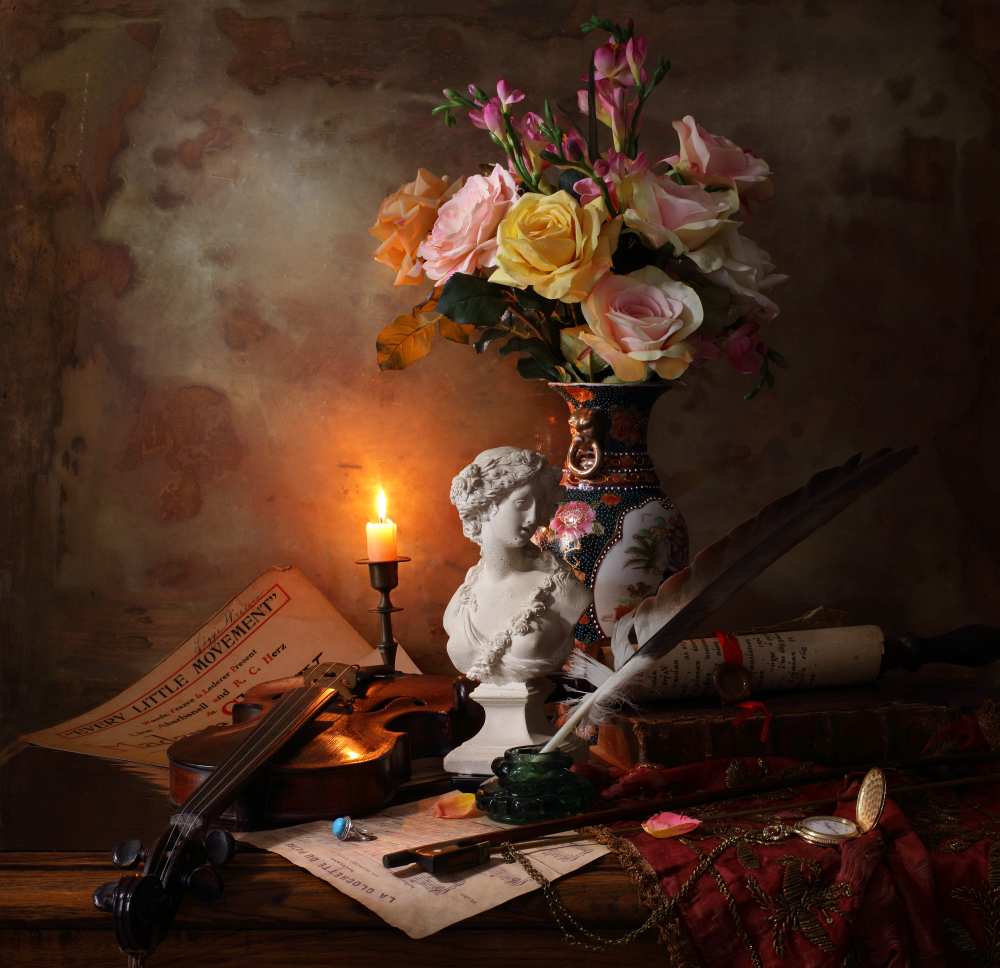 Still life with bust and flowers de Andrey Morozov