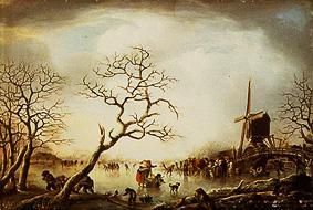 Winter landscape with ice-skaters for a windmill de Andries Vermeulen