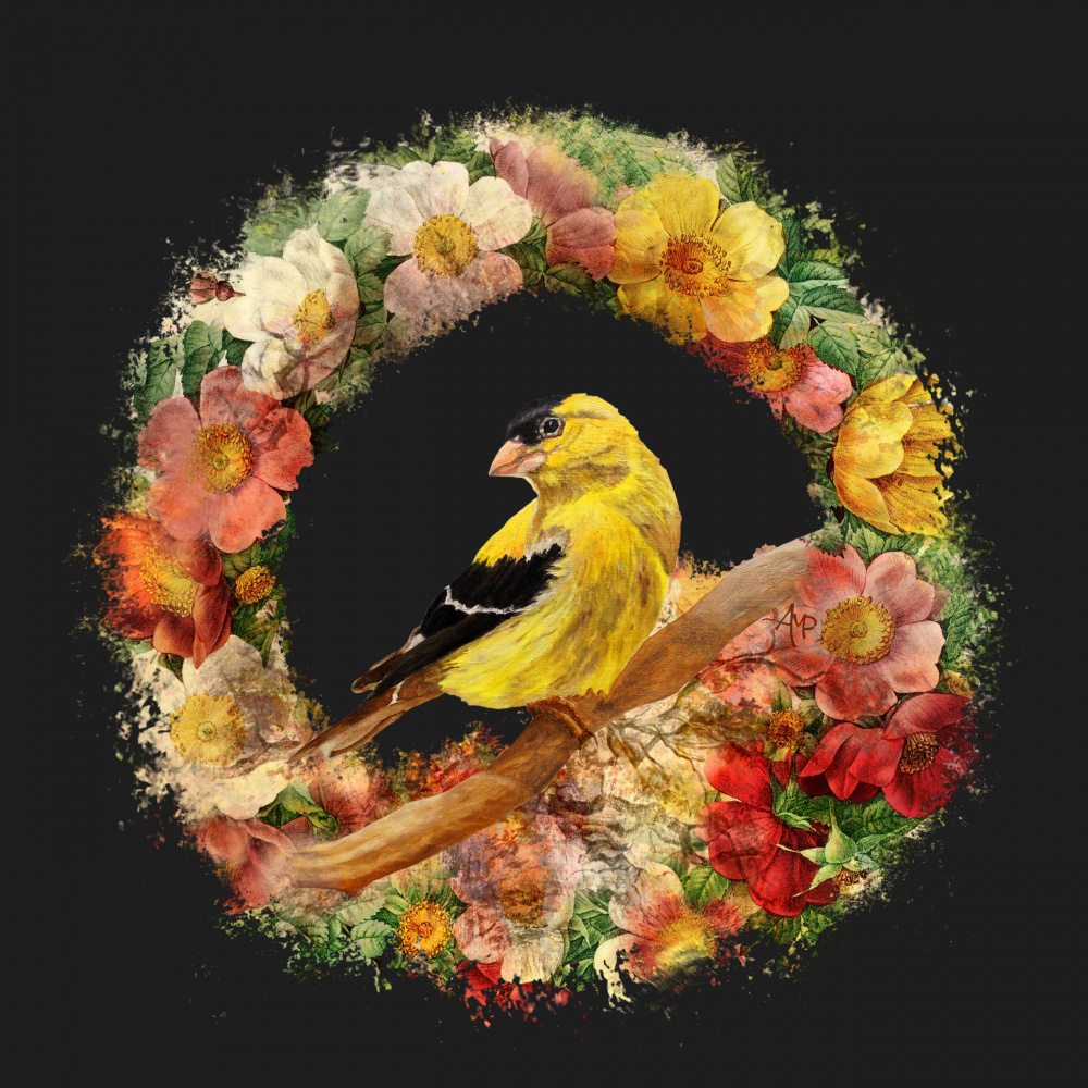 Goldfinch In Flowers Garland.png de Angeles M. Pomata