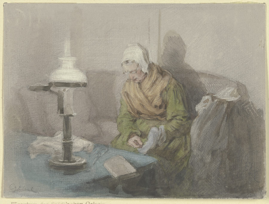 Alte Frau bei Lampenlicht de Angilbert Göbel