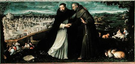 The meeting of St Francis of Assisi and St Dominic in Rome de Angiola Leone