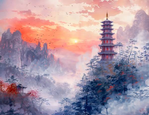 Chinesicher Tempel in Bergwelt de Anja Frost