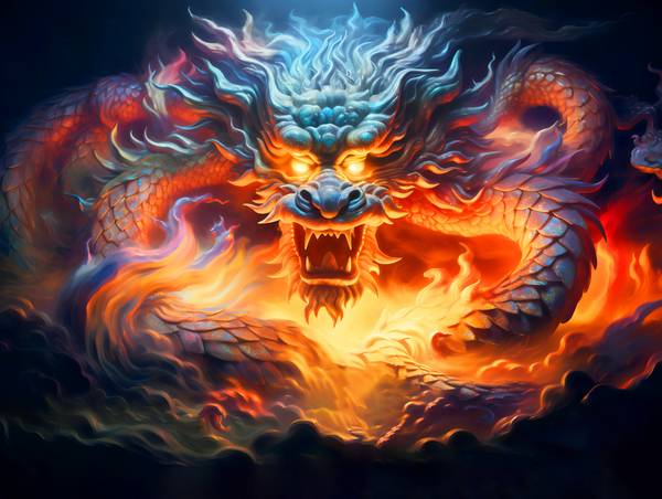 Dragón de fuego en la cueva. Dragón chino. de Anja Frost