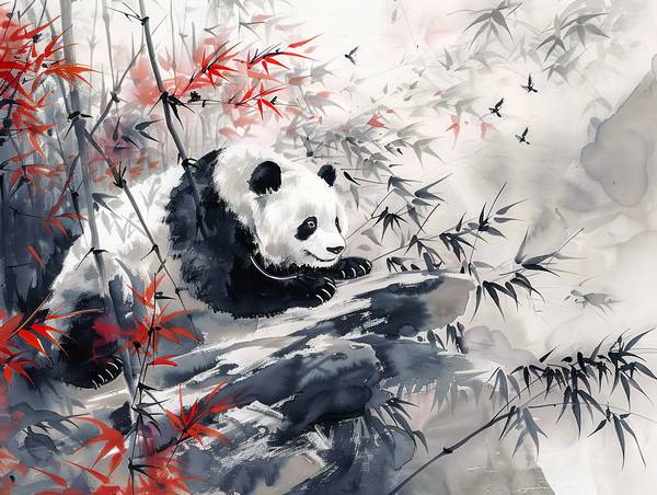 China. Gran panda descansando en el bosque de bambú. de Anja Frost