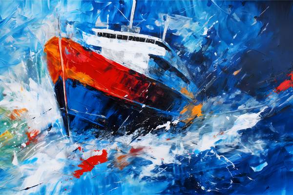 Barco en un mar agitado.  Abstracto moderno de Anja Frost