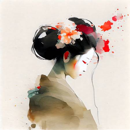 Chica japonesa en kimono y flores en el pelo