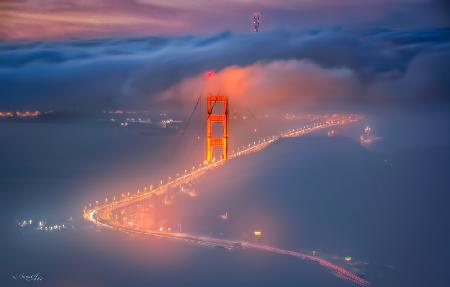 Fog Nighttime on Golden Gate Bridge