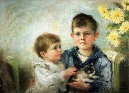 A Boy and Girl with a Kitten de Anna Lea Merritt
