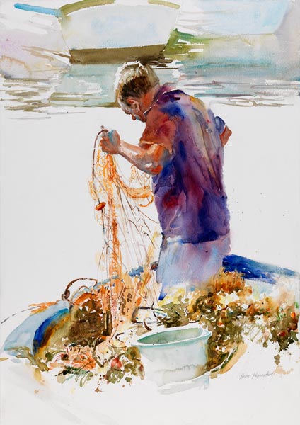 Sicilian Fisherman and net de Anne Hannaford 