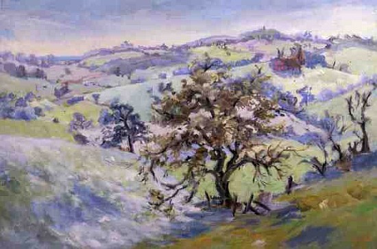 From Udimore Towards Peasmarch, Sussex, in winter (oil on canvas)  de Anne  Durham