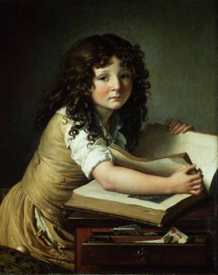 A child looking at pictures in a book de Anne-Louis Girodet de Roucy-Trioson