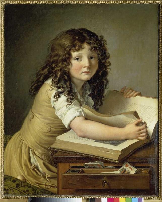 Young girl when looking at a picture book. de Anne-Louis Girodet de Roucy-Trioson