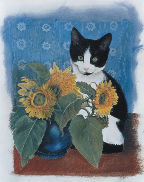 Chess and Sunflowers (pastel on paper)  de Anne  Robinson