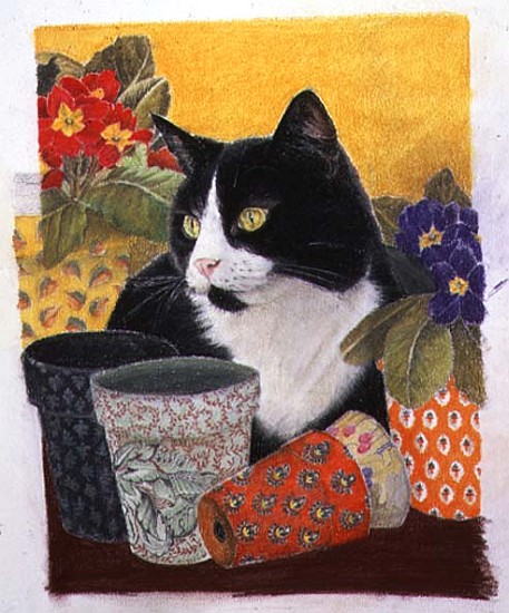 Bhajii and Flowerpots (pastel on paper)  de Anne  Robinson