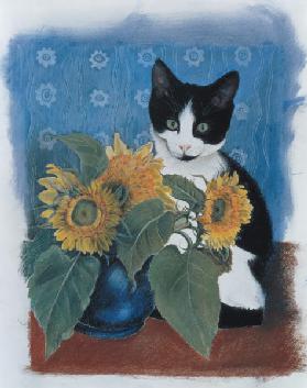 Chess and Sunflowers (pastel on paper) 