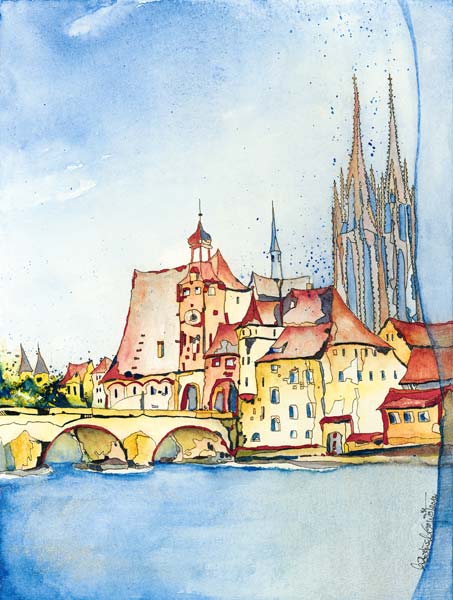 Deutschland, Regensburg: Altstadt mit Brücke. de Annette Bartusch-Goger