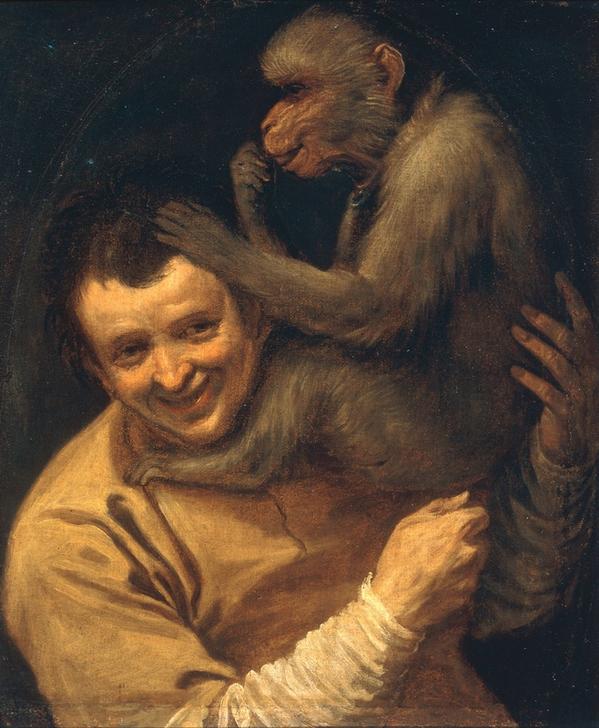 Man and Monkey picking its lice de Annibale Carracci