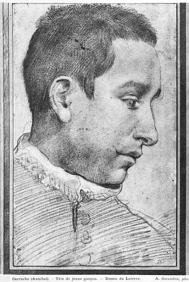 Portrait of a young man (red chalk, wash of red chalk & white gouache highlights on paper) de Annibale Carracci