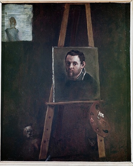 Self portrait mounted on an easel de Annibale Carracci