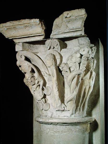 Capital with a relief depicting Adam and Eve de Anonym Romanisch