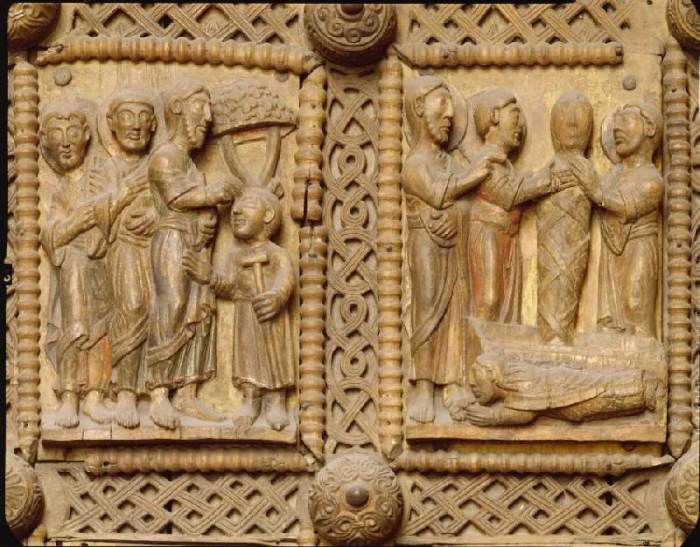 Kapitoltüre, Heilung des Blinden, Erweckung des Lazarus de Anonym Romanisch