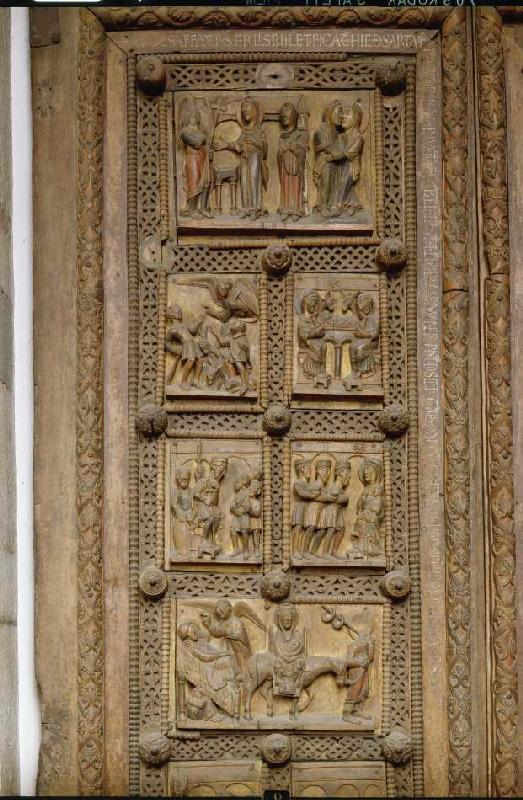 Kapitoltüren, linker Torflügel, obere Hälfte: Verkündigung an Maria und Heimsuchung, Verkündigung an de Anonym Romanisch