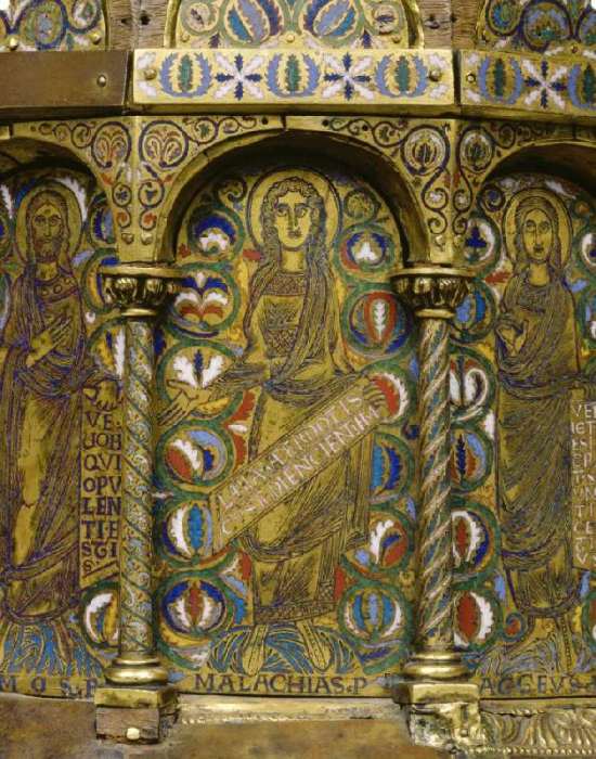 Propheten mit Spruchbändern (Kuppelreliquar), Detail: Malachias de Anonym Romanisch