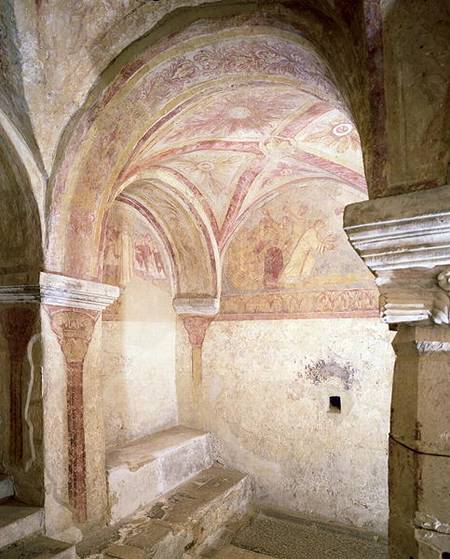 View of the Carolingian frescoes in the inner crypt de Anonym Romanisch