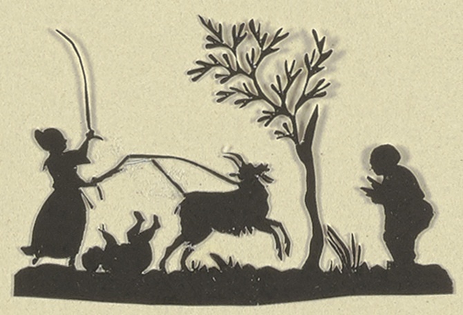 Ein Hirtenpaar mit Kind und Ziege unter einem Baum de Anonym