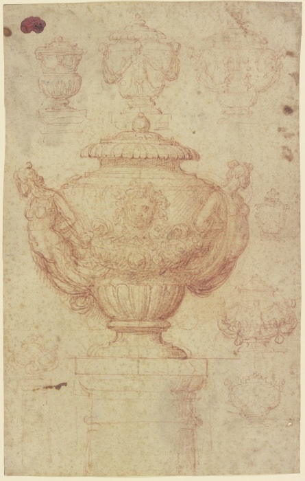 Entwürfe für antikisierende Vasen mit Figuren und Ornament de Anonym