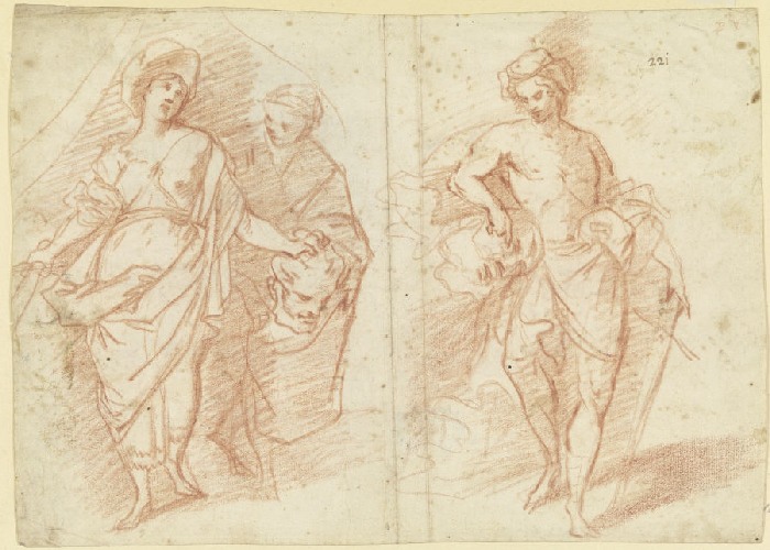 Links Judith mit dem Haupt des Holofernes, rechts David mit dem Haupt des Goliath de Anonym
