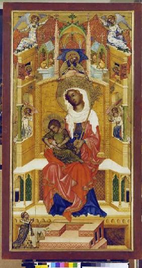 María con el niño en el trono
